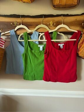 90s Y2K One Step Ahead Lot Set of 3 Tank Tops in Red, Green, Blue L (modern S)